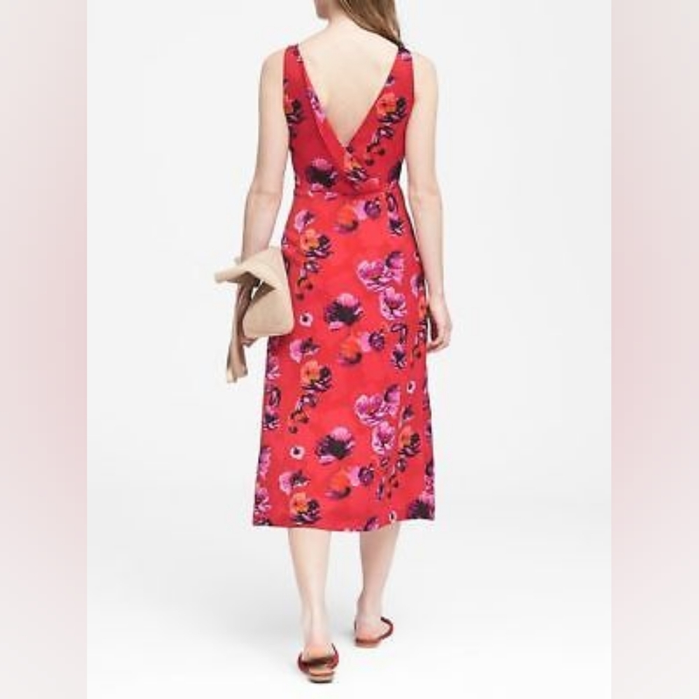 NWT, Banana Republic Petite Red Poppy Floral Dress - Picture 5 of 13